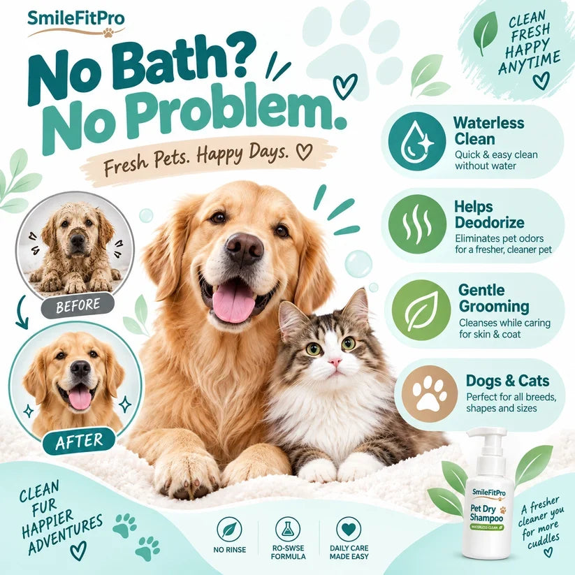 SmileFitPro® Rinse-Free Pet Shampoo Mousse – Waterless Clean, Deodorize & Freshen Dogs & Cats