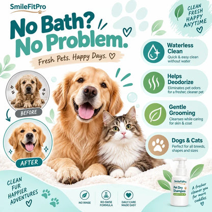 SmileFitPro® Rinse-Free Pet Shampoo Mousse – Waterless Clean, Deodorize & Freshen Dogs & Cats