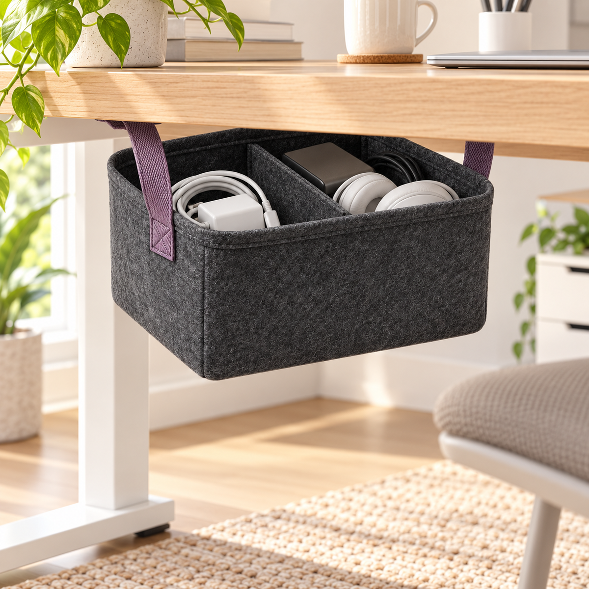 Felt Cable and Accessory Basket — lifestyle